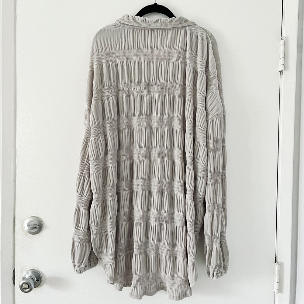 NWT Free People My Best Top - Velvet Button Front Top in Winter Fog - Large - Picture 3 of 14